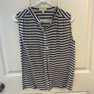White with blue stripes sleeveless blouse J Crew